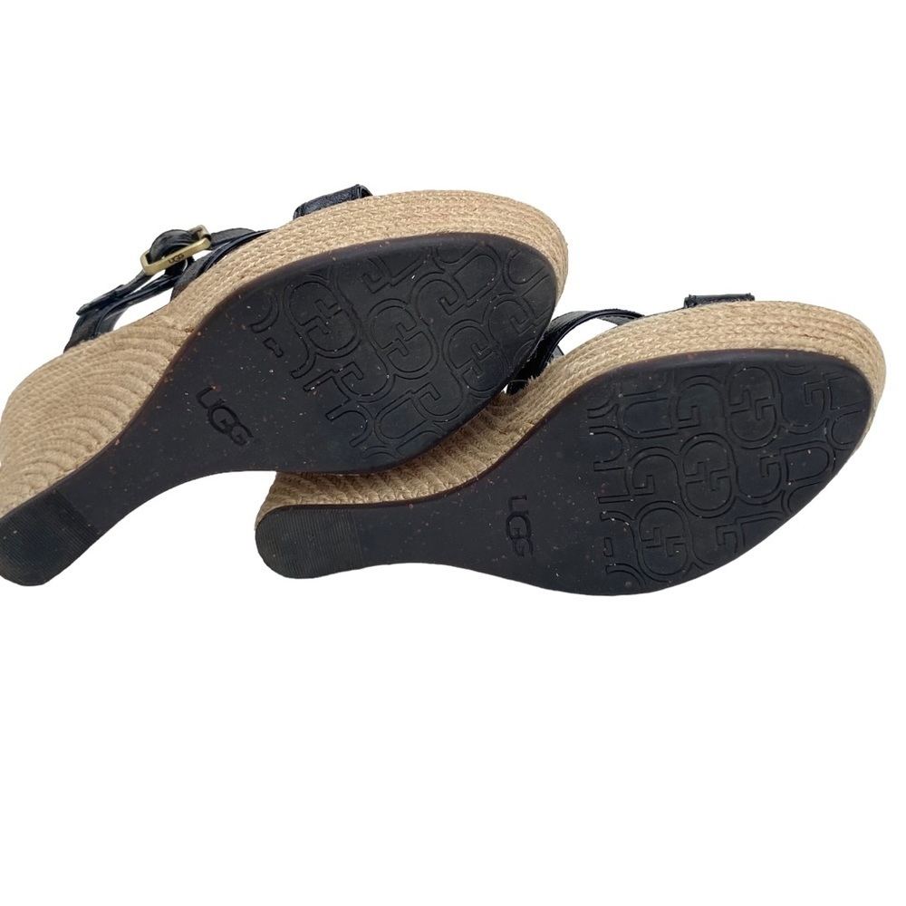 UGG Women’s Jacqueline Espadrille Black Patent Wedge Sandals, Ankle Strap Size 8 - Picture 15 of 15